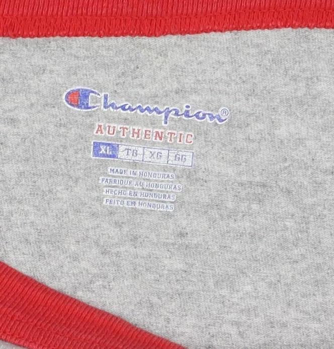 Champion Unisex Grey & Red Raglan 3/4 Sleeve Cotton T-Shirt XL