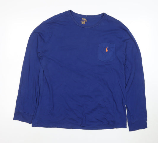 Ralph Lauren Men's Blue Long Sleeve Cotton Crew Neck T-Shirt L