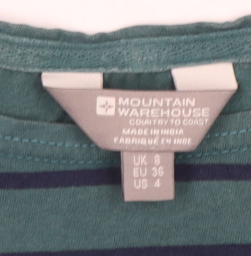 Mountain Warehouse Women Green Striped 3/4 Sleeve Cotton T-Shirt UK 8