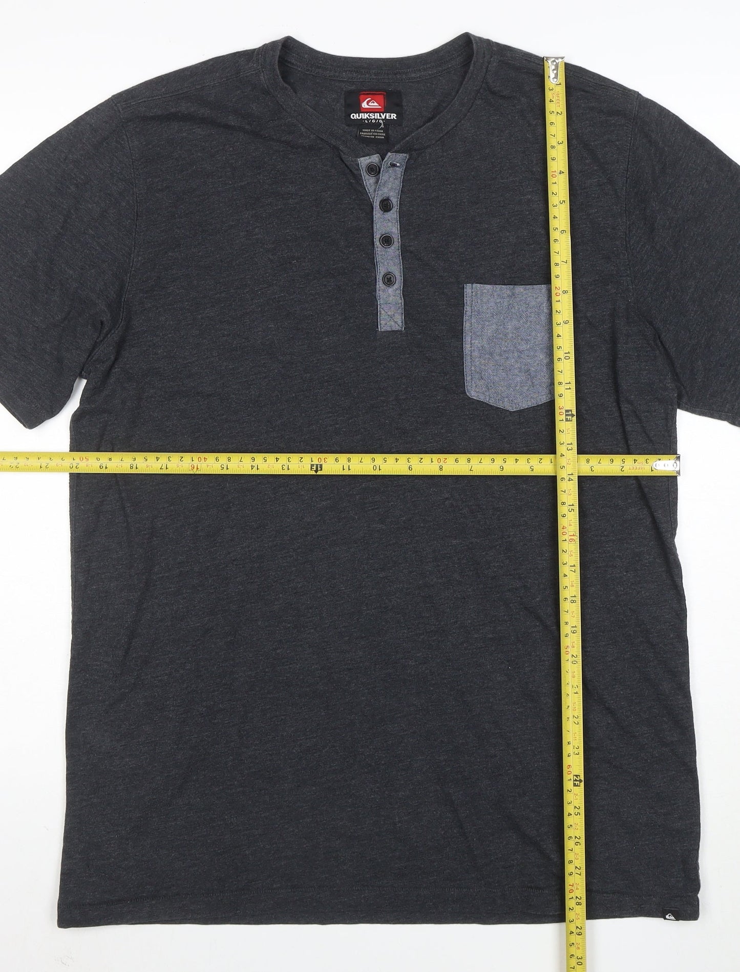 Quiksilver Men’s Grey Henley Short Sleeve T-Shirt Size L