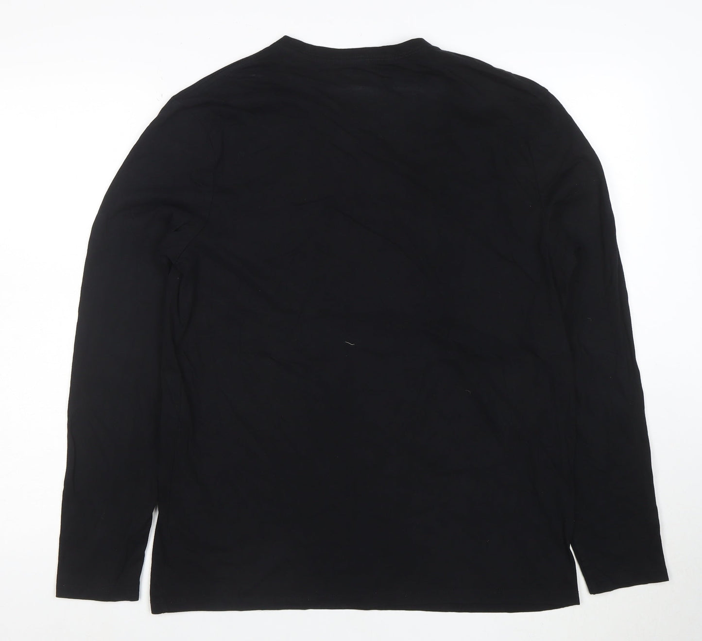 Guess Men's Black Long Sleeve Logo Cotton T-Shirt Medium