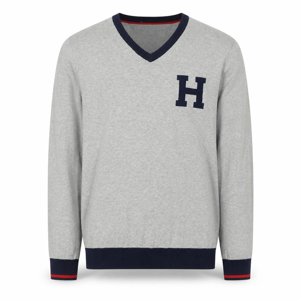 Tommy Hilfiger Men’s Grey V-Neck Cotton Jumper Size L