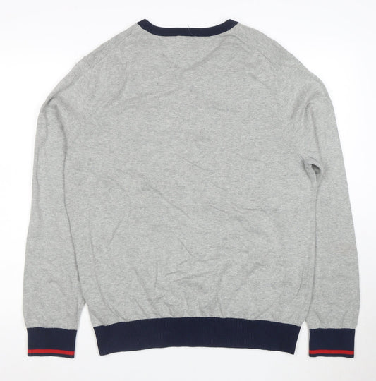 Tommy Hilfiger Men’s Grey V-Neck Cotton Jumper Size L