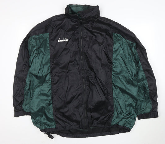 Diadora Women’s Green Black Nylon Windbreaker Jacket L Vintage Retro