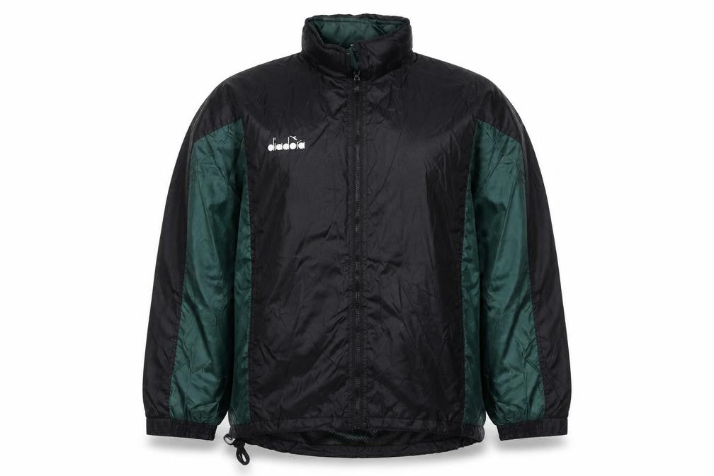 Diadora Women’s Green Black Nylon Windbreaker Jacket L Vintage Retro