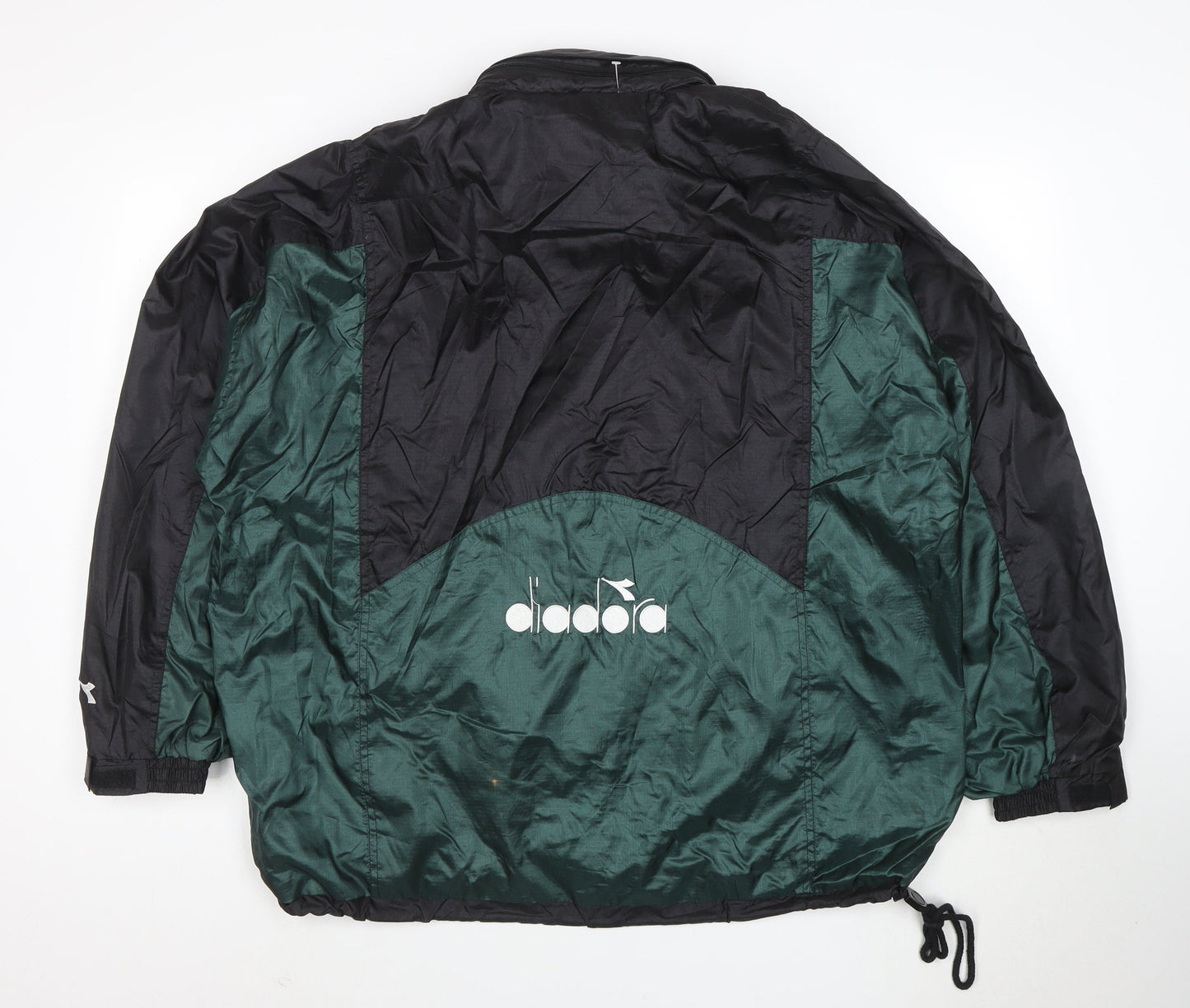 Diadora Women’s Green Black Nylon Windbreaker Jacket L Vintage Retro