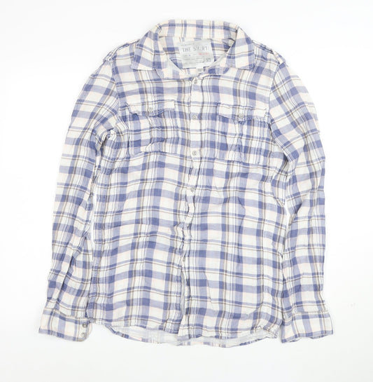 36 Degrees Men's Blue Check Cotton Relaxed Fit Long Sleeve Shirt S
