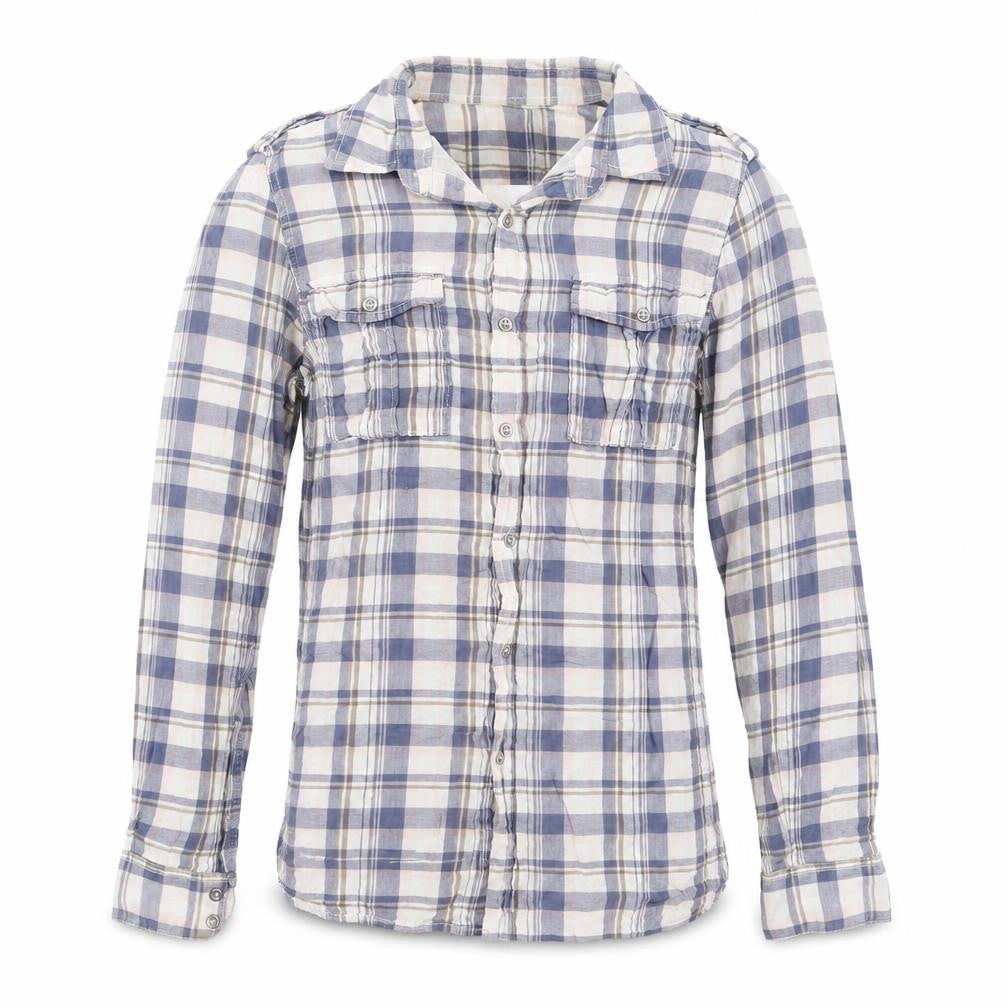 36 Degrees Men's Blue Check Cotton Relaxed Fit Long Sleeve Shirt S