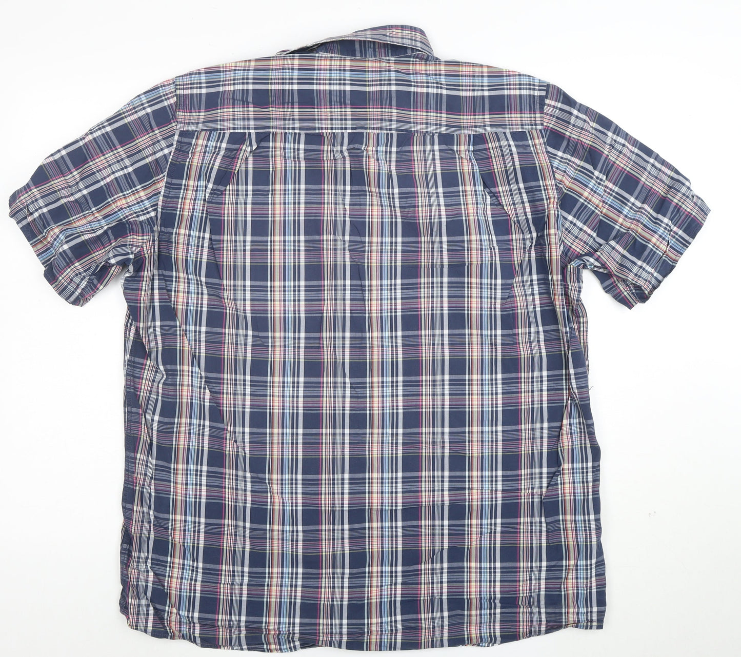 Casa Moda Men's Blue Check Short Sleeve Cotton Button-Up Shirt L