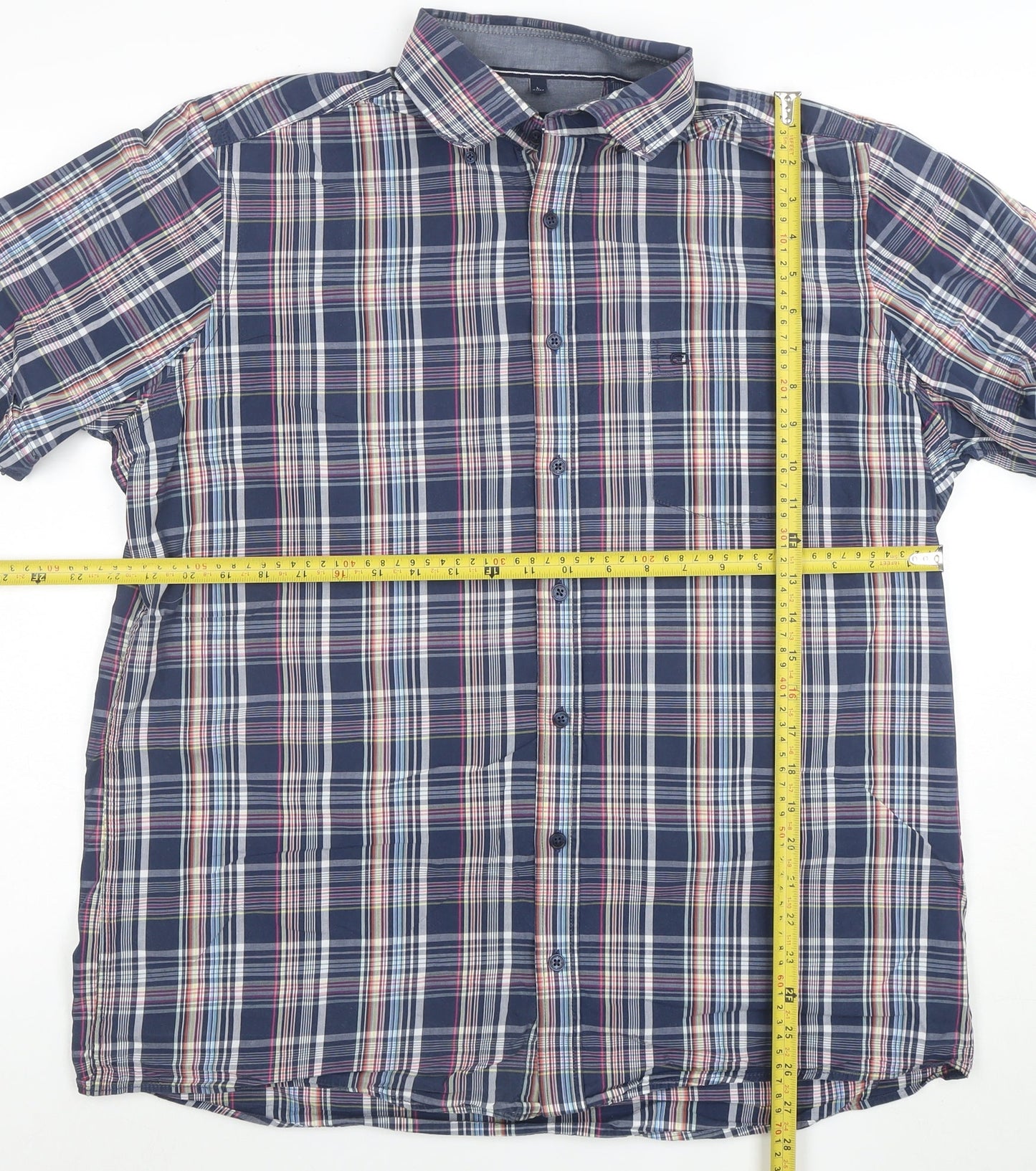 Casa Moda Men's Blue Check Short Sleeve Cotton Button-Up Shirt L