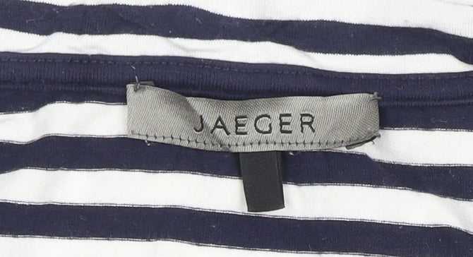 Jaeger Women's Blue White Striped V-Neck Jersey Top Size L