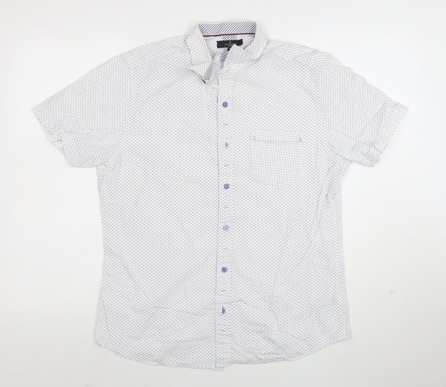 Jeff Banks Men's White Geometric Short Sleeve Button-Up Shirt M