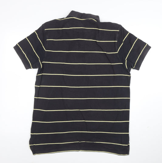 Charles Tyrwhitt Men's Black Striped Cotton Polo Shirt Medium