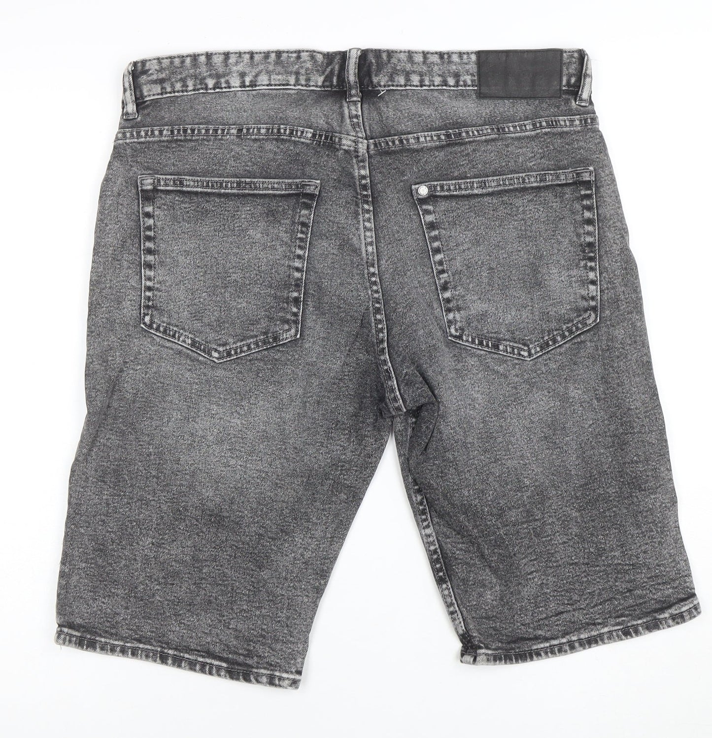 &Denim Men's Grey Slim Fit Acid Wash Denim Shorts 34in