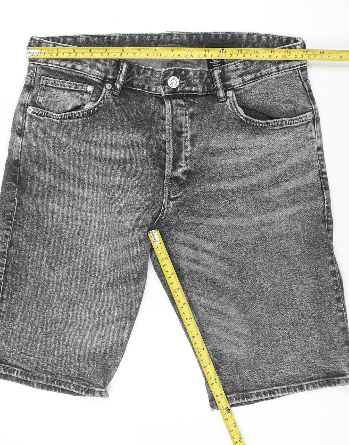 &Denim Men's Grey Slim Fit Acid Wash Denim Shorts 34in