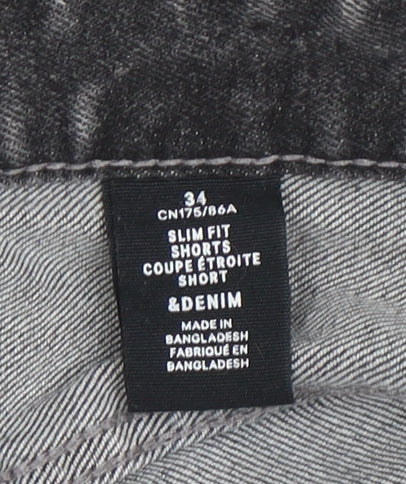 &Denim Men's Grey Slim Fit Acid Wash Denim Shorts 34in