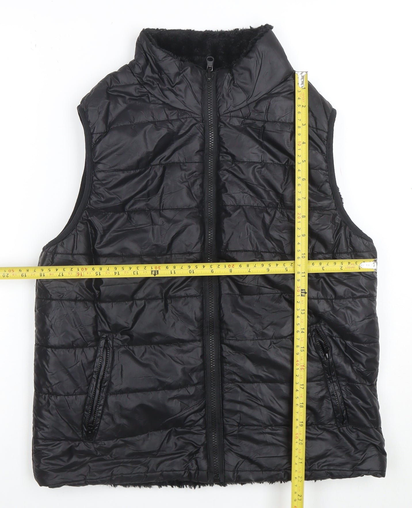 Cisono Women Black L Puffer Quilted Waistcoat Polyester Zip