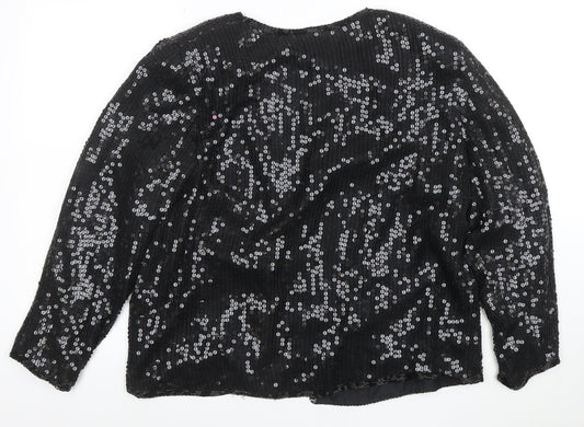 Stenay Women Black Sequin Silk Lined Blazer Size L Party Jacket