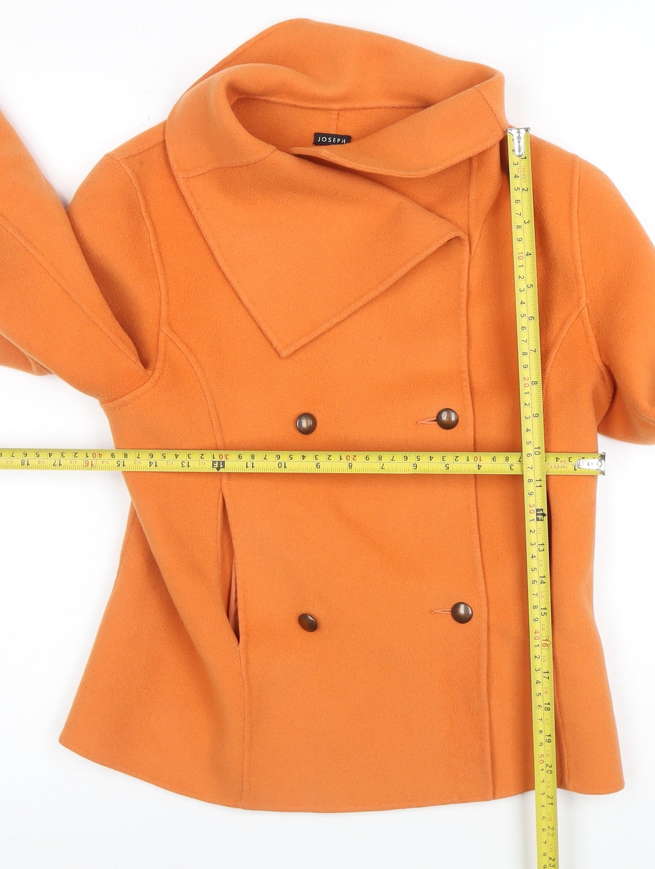 Joseph Women's Orange Wool Cashmere Pea Coat Jacket Size 10