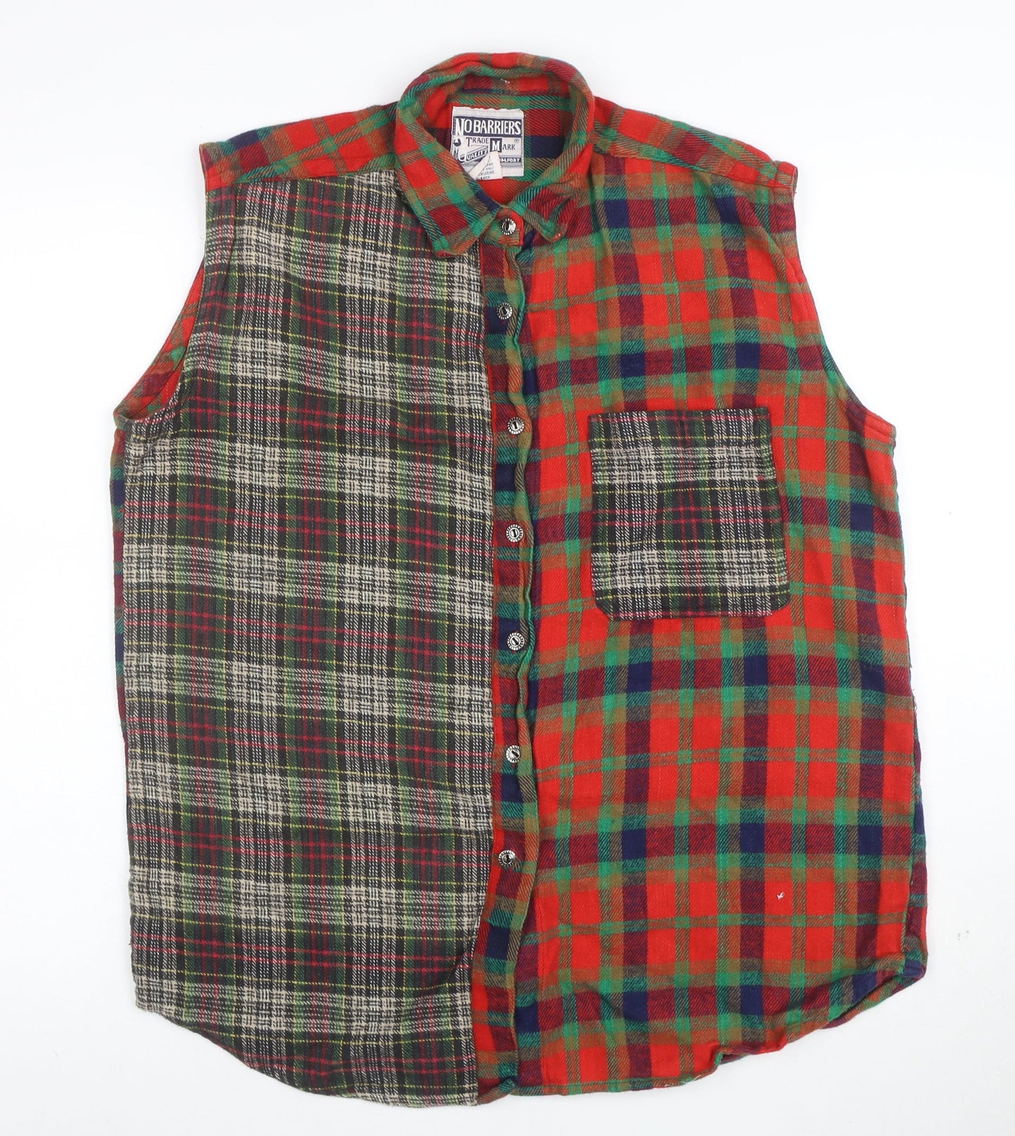 No Barriers Men's Multicoloured Sleeveless Flannel Check Button-Up Shirt L