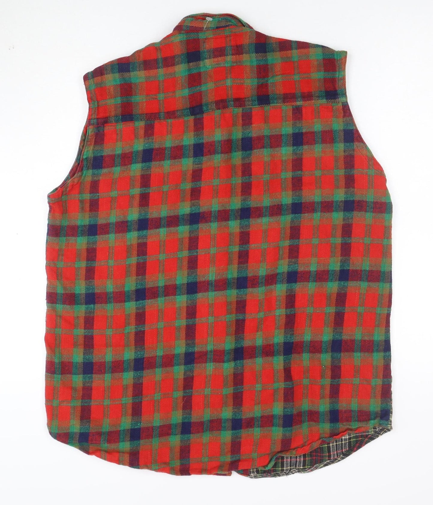 No Barriers Men's Multicoloured Sleeveless Flannel Check Button-Up Shirt L