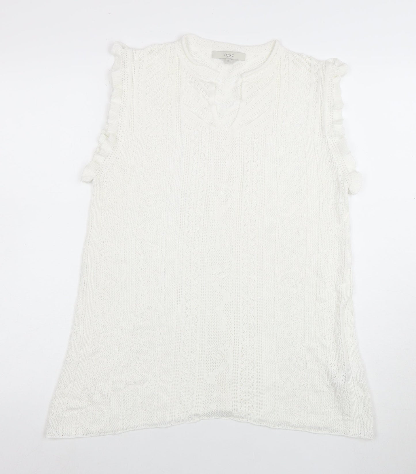 Next Women’s White Sleeveless Knit Ruffle Hem Tunic Blouse Size 16