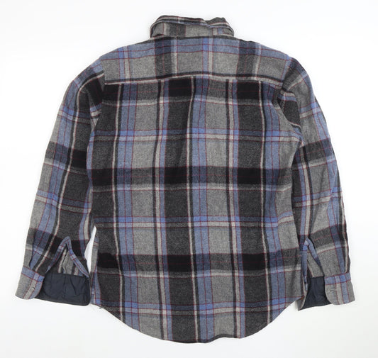 Vintage Campus Men's Grey Plaid Wool Flannel Button-Up Shirt M