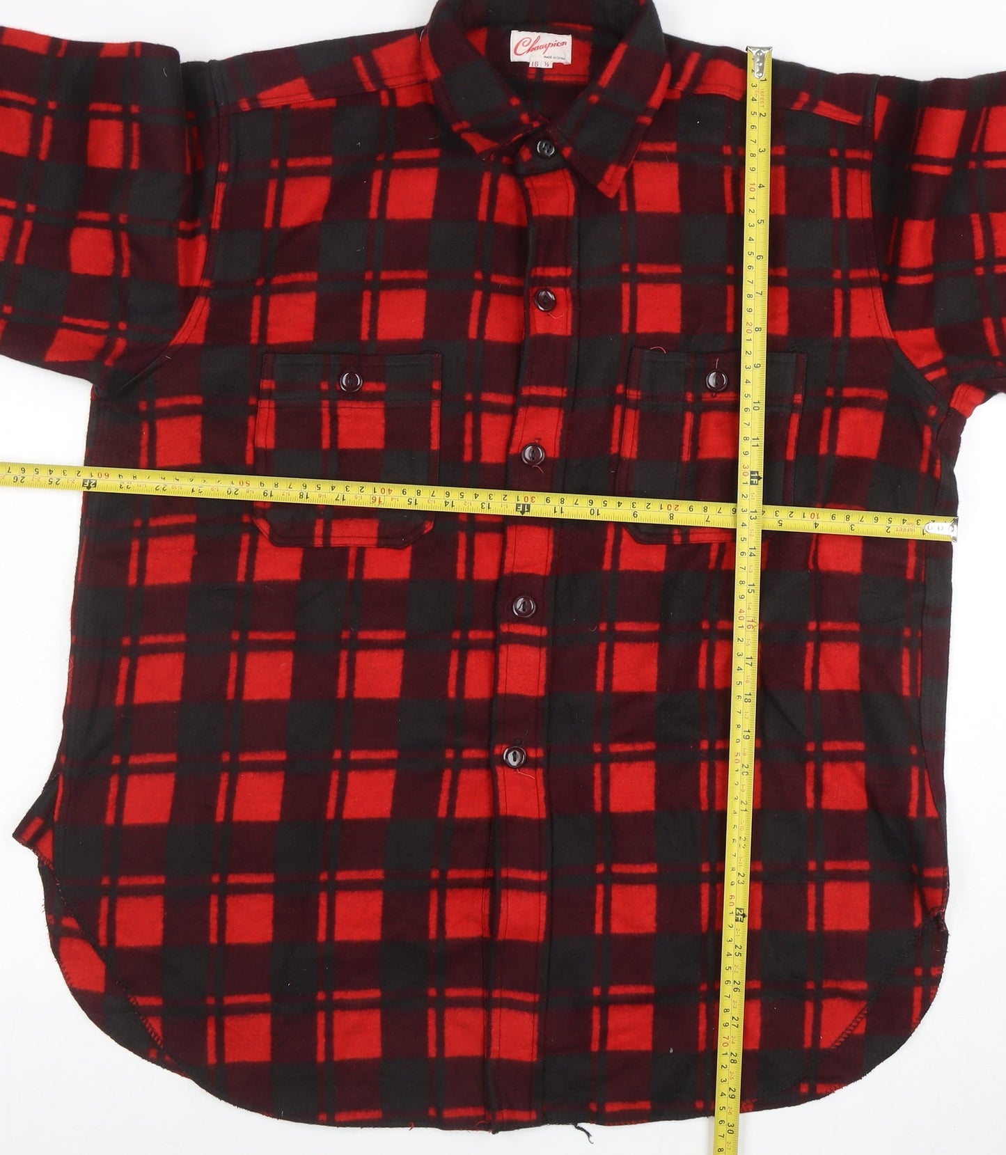 Champion Men's Red Black Flannel Plaid Button-Up Shirt Size 16.5