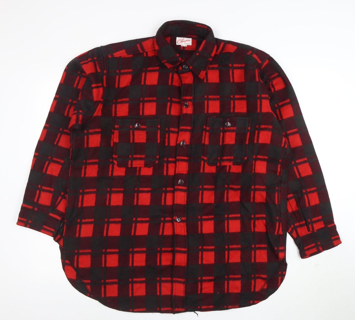 Champion Men's Red Black Flannel Plaid Button-Up Shirt Size 16.5
