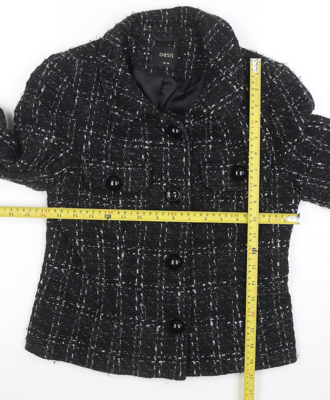 Oasis Women's Black Tweed Button Up Short Jacket Size 10