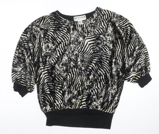 Western Connection Womens Black Animal Print Tunic Blouse S