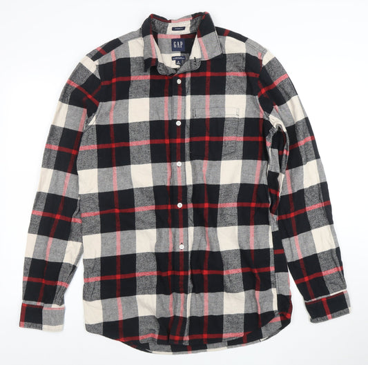 GAP Men's Multicoloured Check Flannel Button-Up Shirt Size M