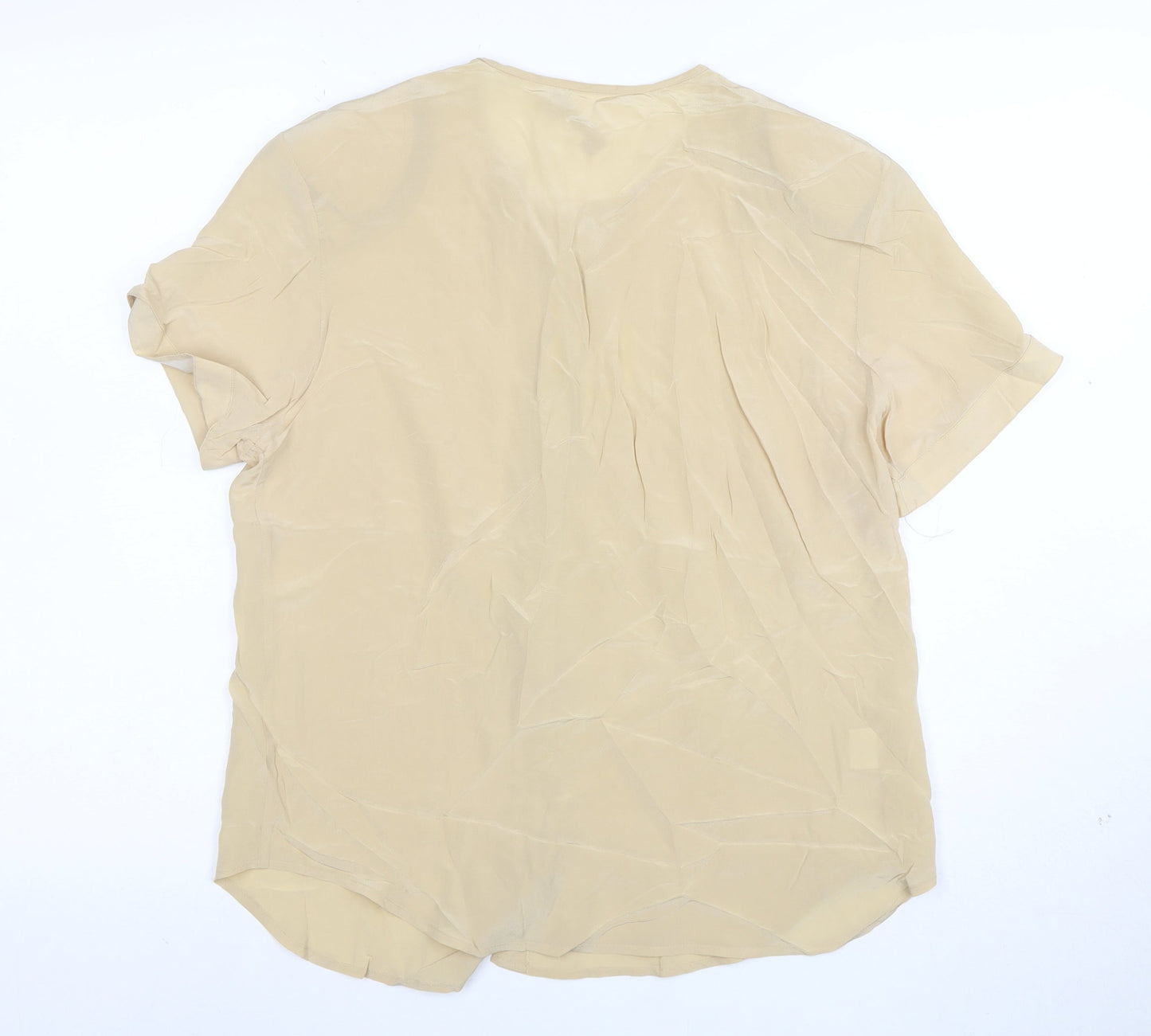 Jones New York Womens Beige Silk Short Sleeve Button-Up Shirt Size 8