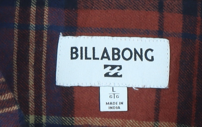 Billabong Men's Brown Plaid Cotton Flannel Long Sleeve Shirt L