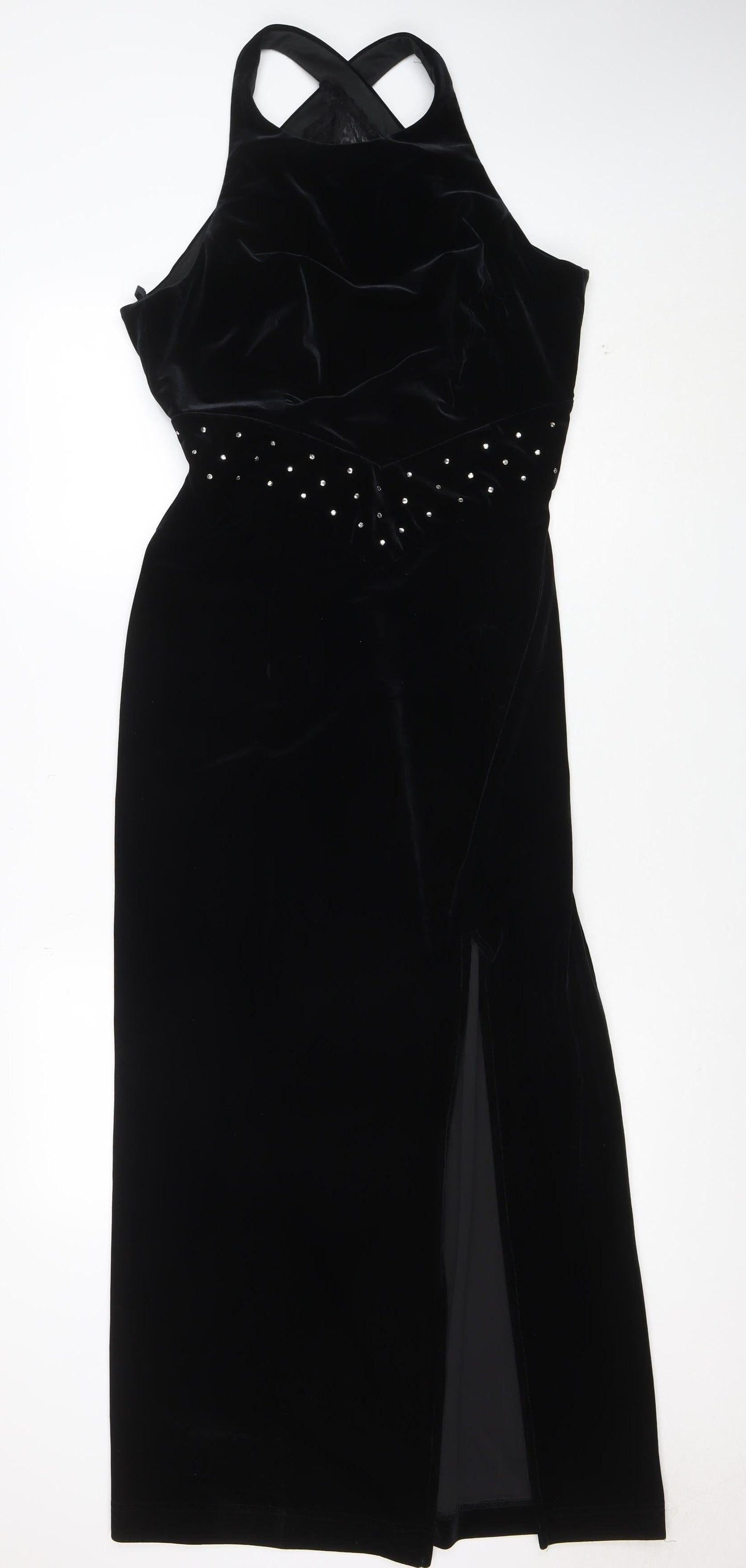 Bari Jay Women’s Black Velvet Halter Long Mermaid Dress Size 10-12