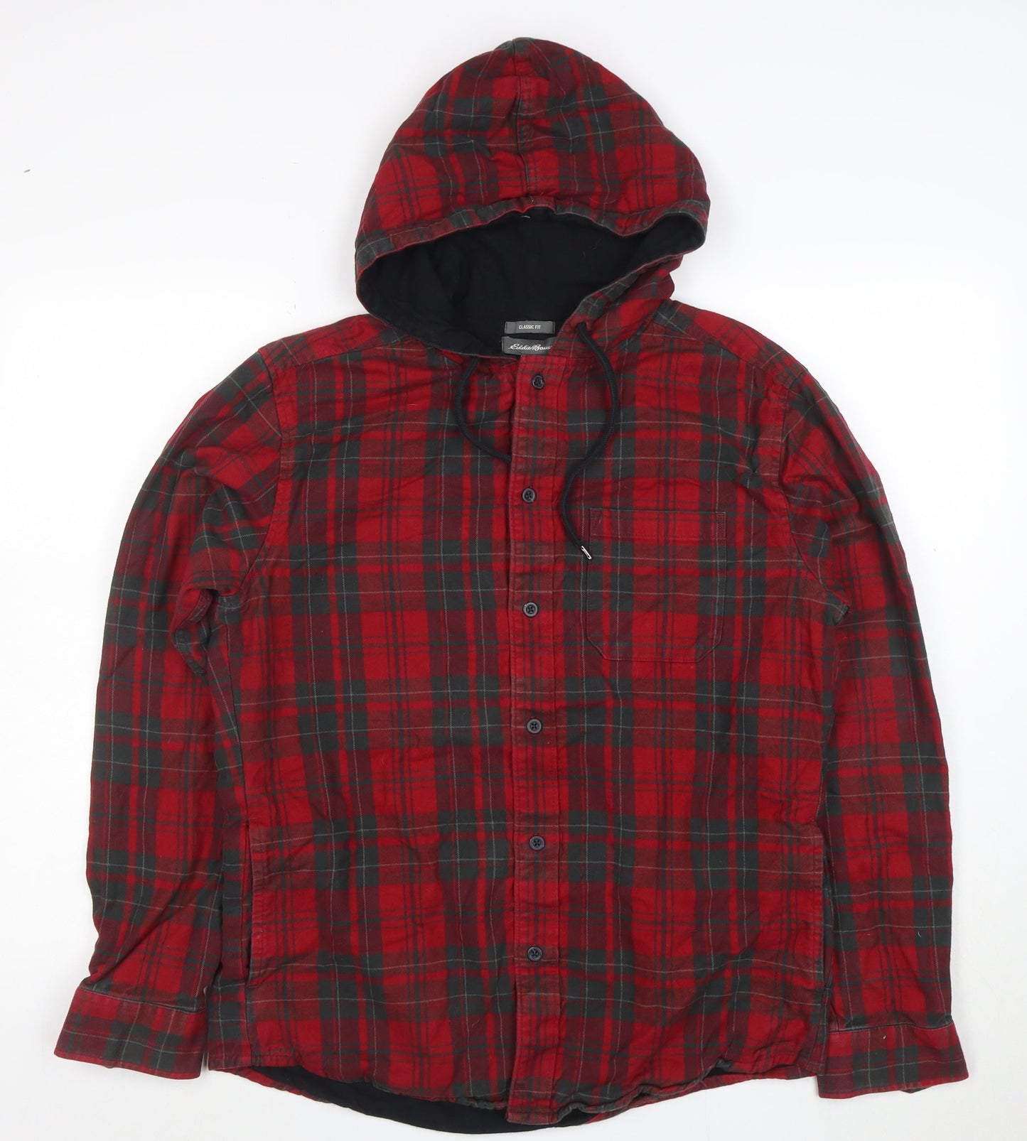 Eddie Bauer Women's Red Check Hooded Flannel Shirt Jacket M