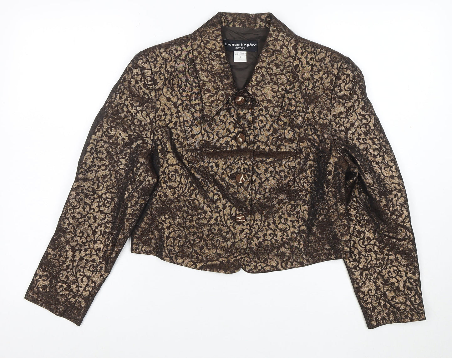 Bianca Nygård Petite Gold Brocade Cropped Blazer Size 10