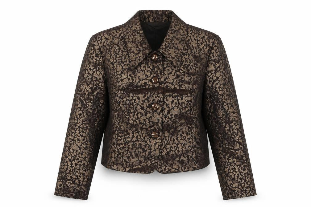 Bianca Nygård Petite Gold Brocade Cropped Blazer Size 10
