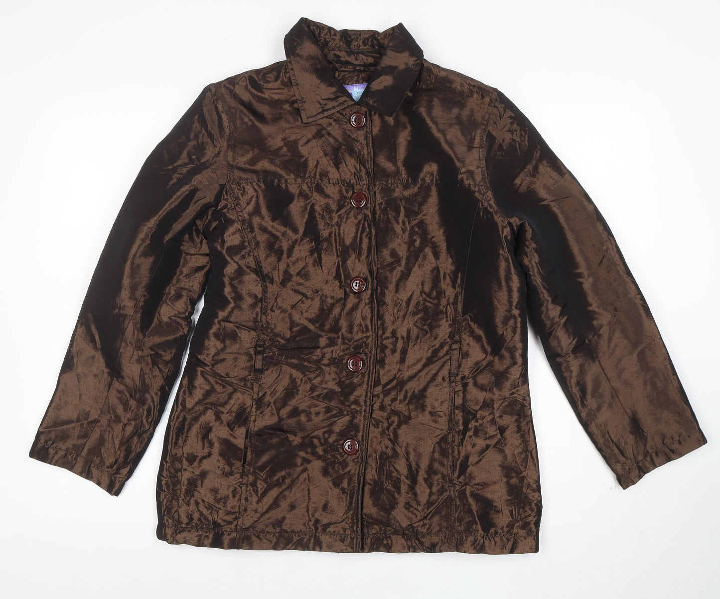 C-Force Women Brown Mid-Length Overcoat Size S Lined Button Jacket