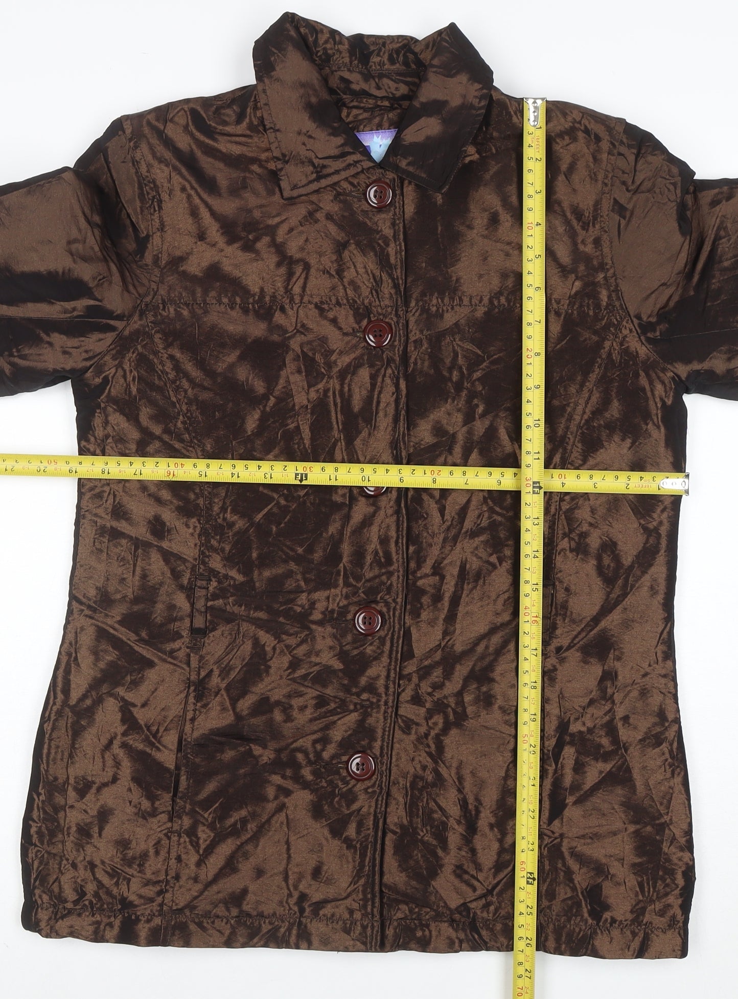 C-Force Women Brown Mid-Length Overcoat Size S Lined Button Jacket
