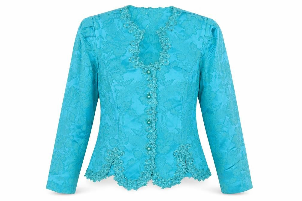 Nah Nah Collection Women’s Blue Floral Jacquard Suit Top Size 10