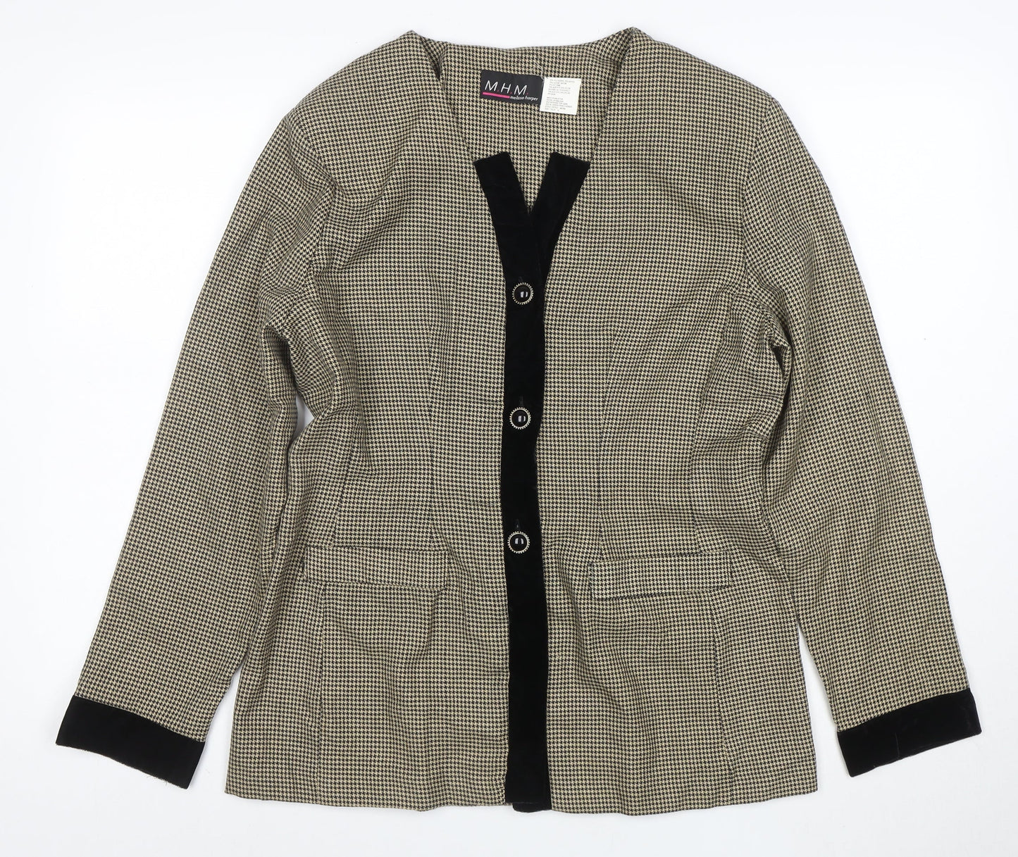 Melissa Harper Womens Beige Houndstooth Velvet Trim Suit Jacket Size 8