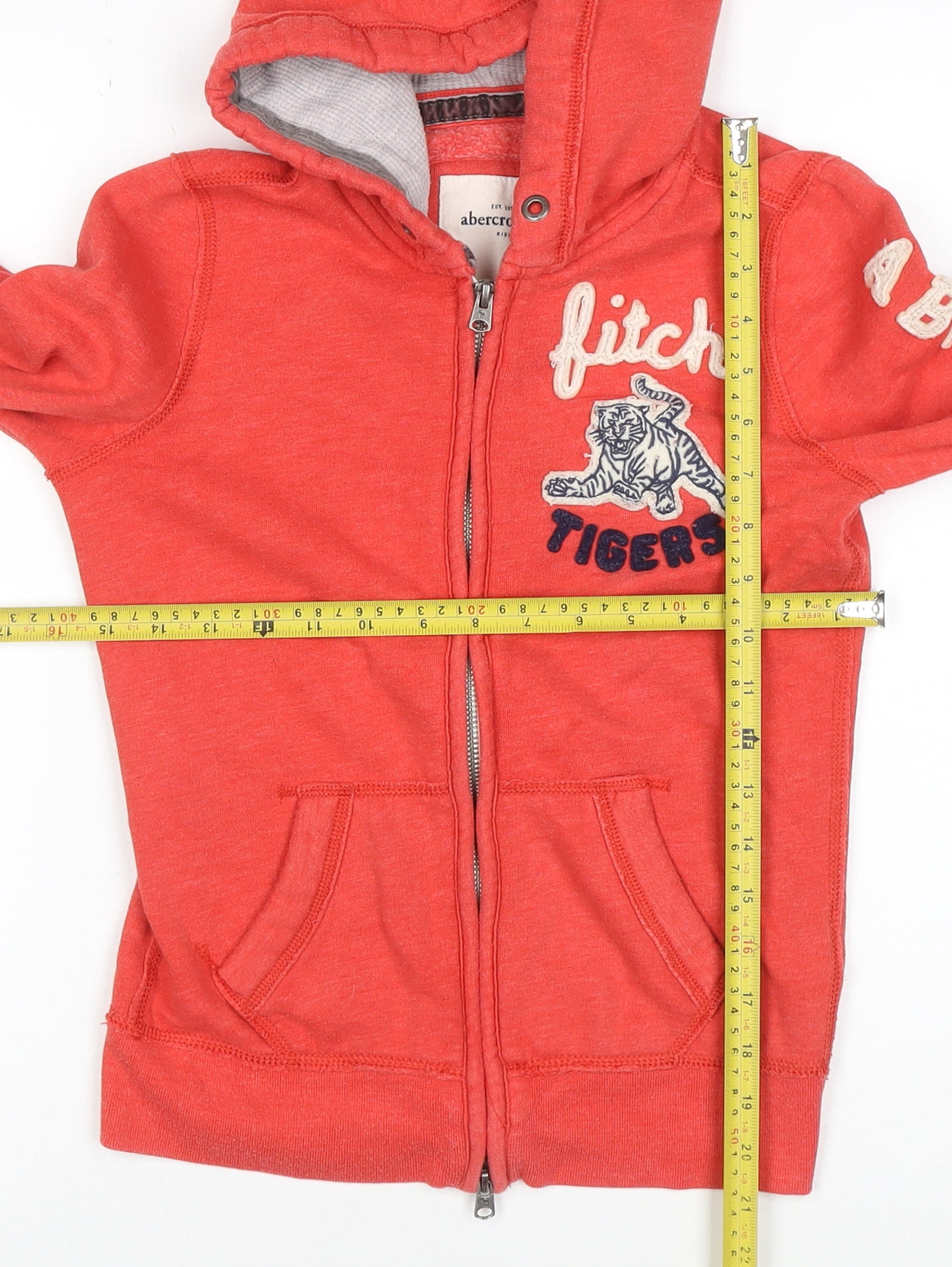 Abercrombie Kids Boys Red Full Zip Hoodie L Cotton Blend Tiger Logo