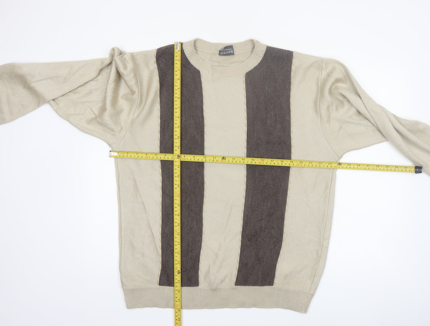 Maxferre Men's Beige Brown Striped Knit Pullover Jumper XL