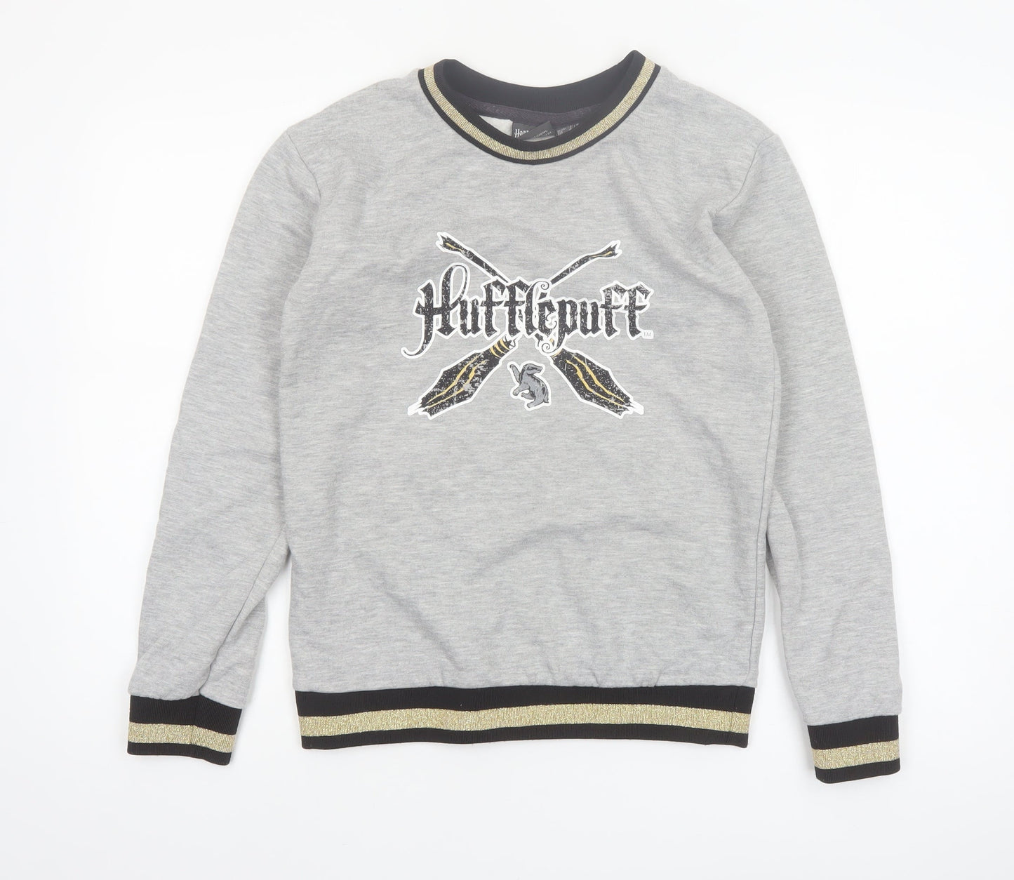 Harry Potter Hufflepuff Grey Sweatshirt Women UK 6 Crew Neck Long Sleeve