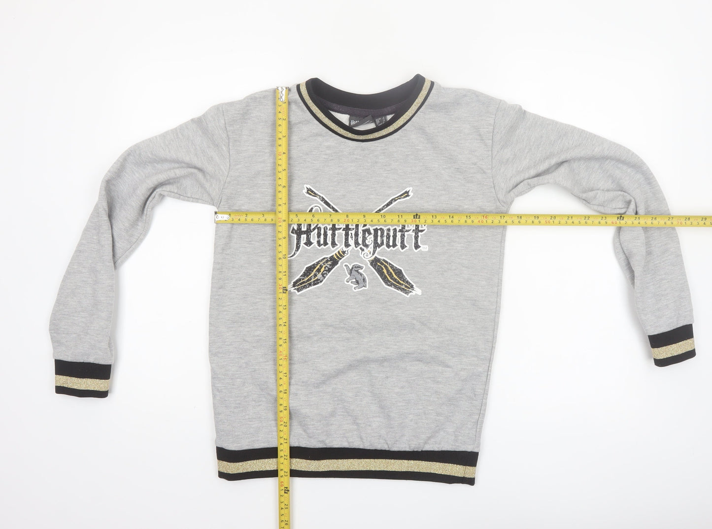 Harry Potter Hufflepuff Grey Sweatshirt Women UK 6 Crew Neck Long Sleeve