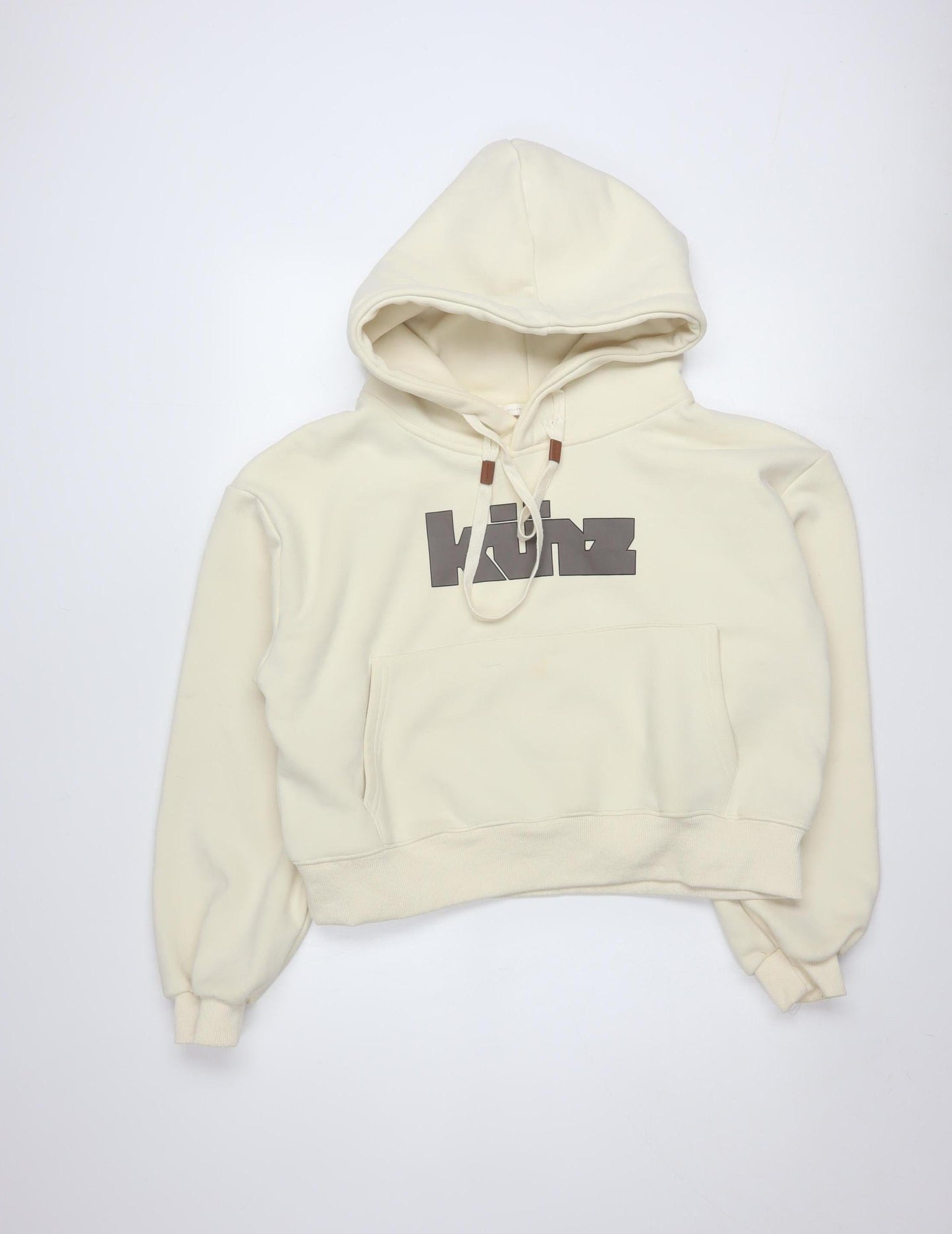 HELLOMILKTEE Womens Beige Pullover Hoodie Size S with Logo Print