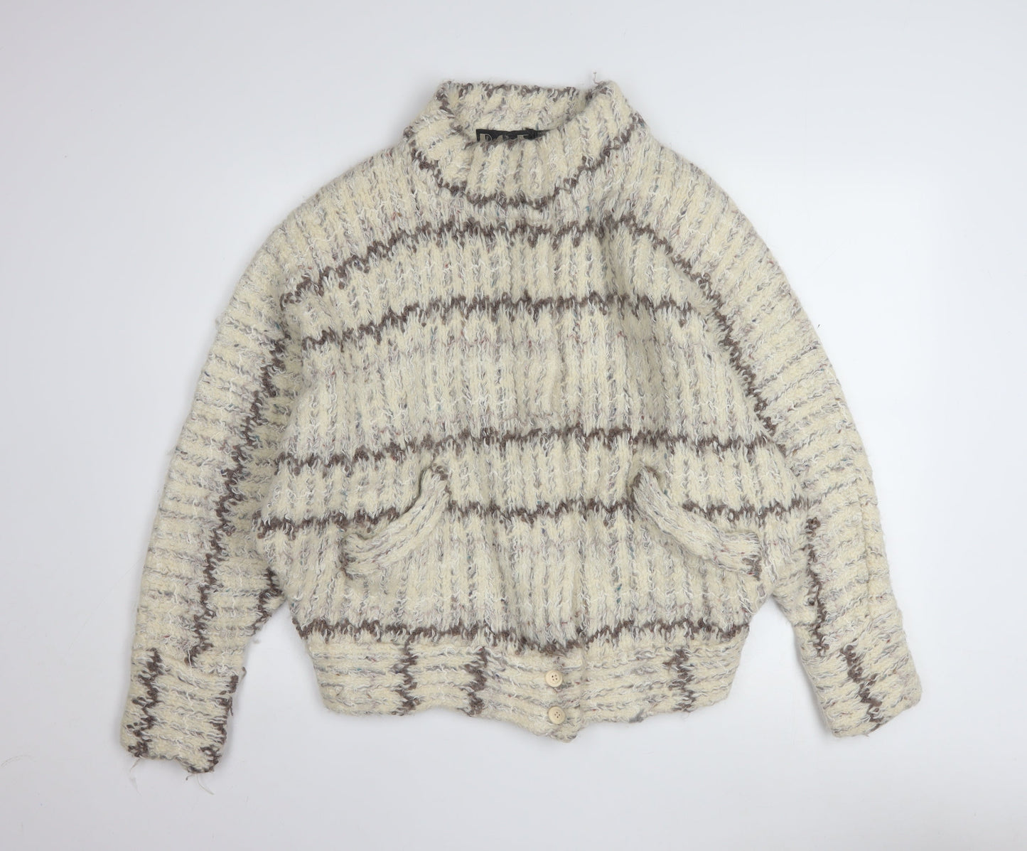 P.G.E. Women's Beige Chunky-Knit Wool Mohair Cardigan Size L