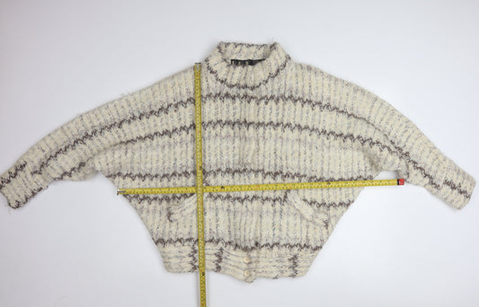 P.G.E. Women's Beige Chunky-Knit Wool Mohair Cardigan Size L