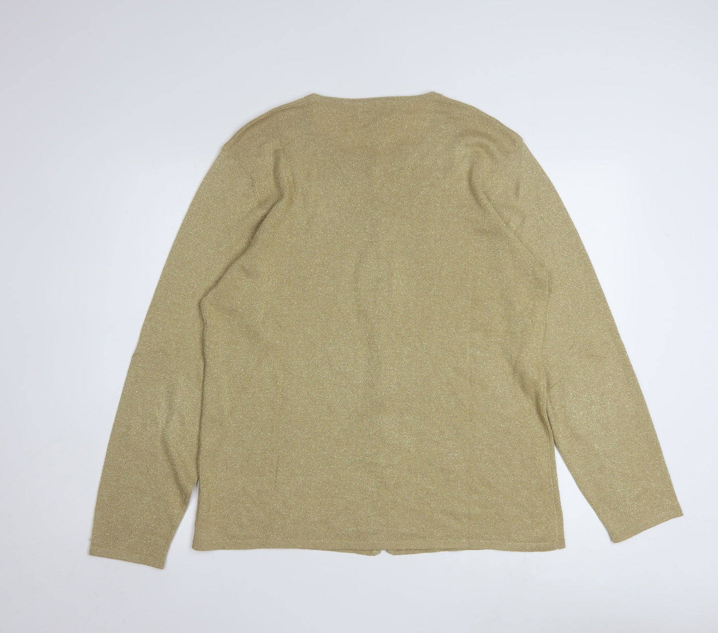 Coldwater Creek Women Gold L Glitter Button Cardigan